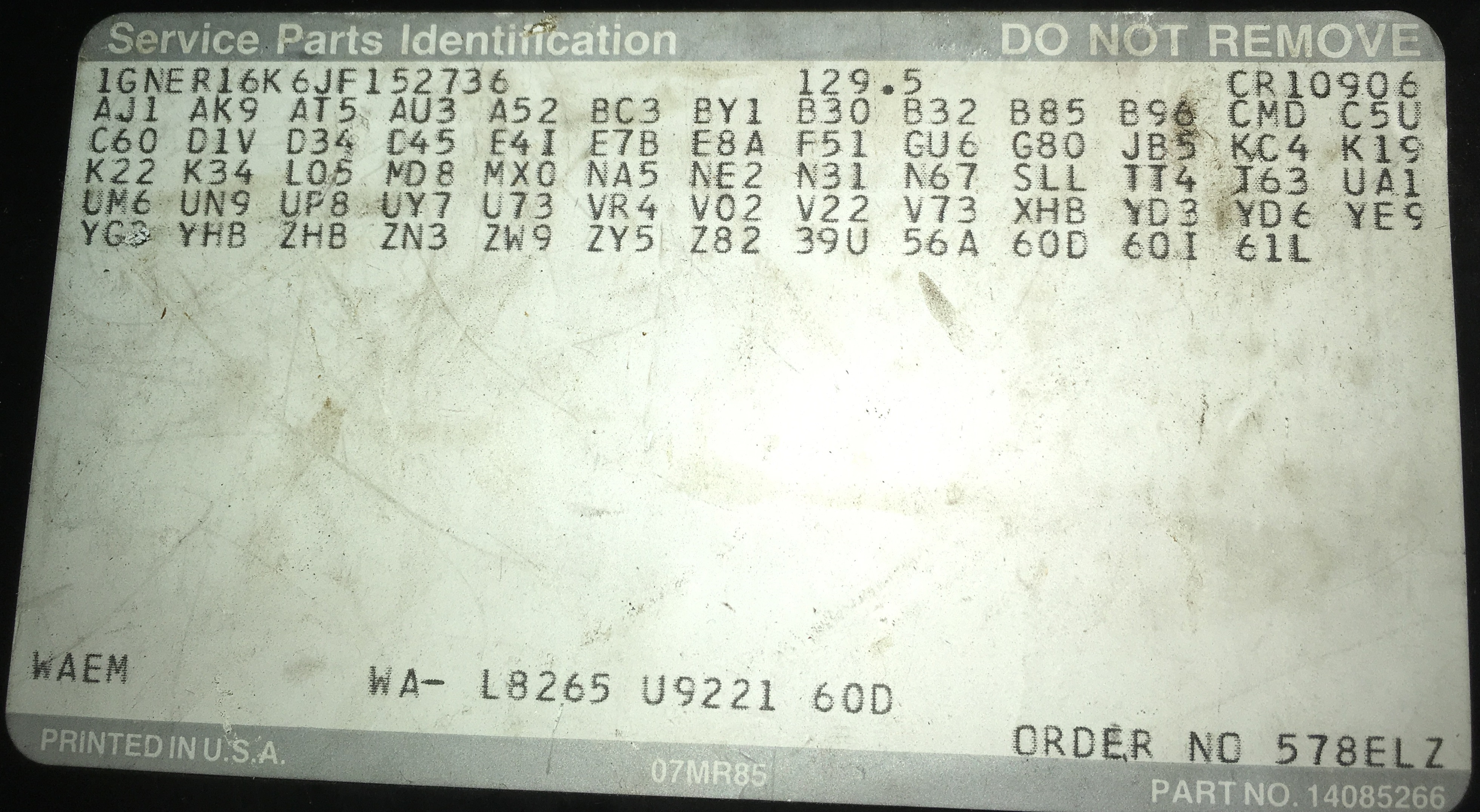 1988 Suburban RPO codes